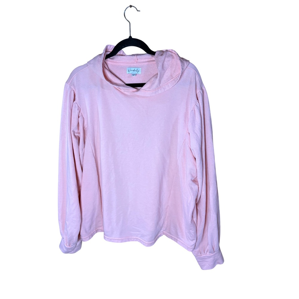 Wonderly Pink Puff Sleeve Hooded Sweatshirt Womens XXL Cotton Blend French Terry